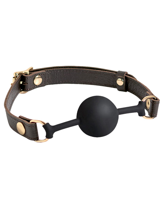 Spartacus Bondage Restraint Silicone Ball Gag with Brown Leather Strap and 43mm Ball for Comfortable Secure Play