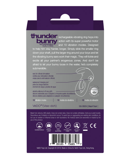 VeDO Thunder Bunny Rechargeable Dual Ring with Powerful Vibration – Perfectly Purple