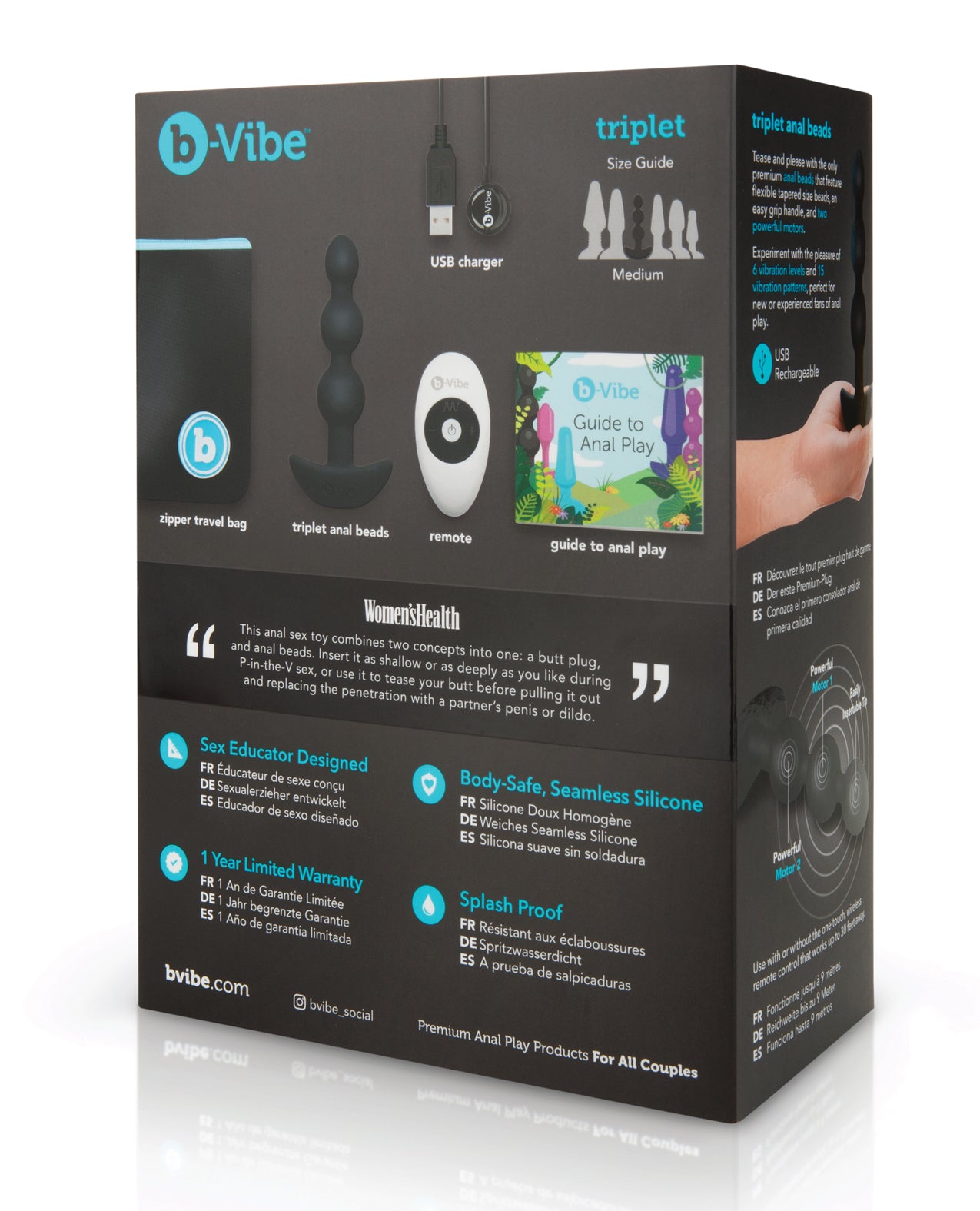 b-Vibe Remote Triplet Anal Beads with Flexible Silicone and Remote