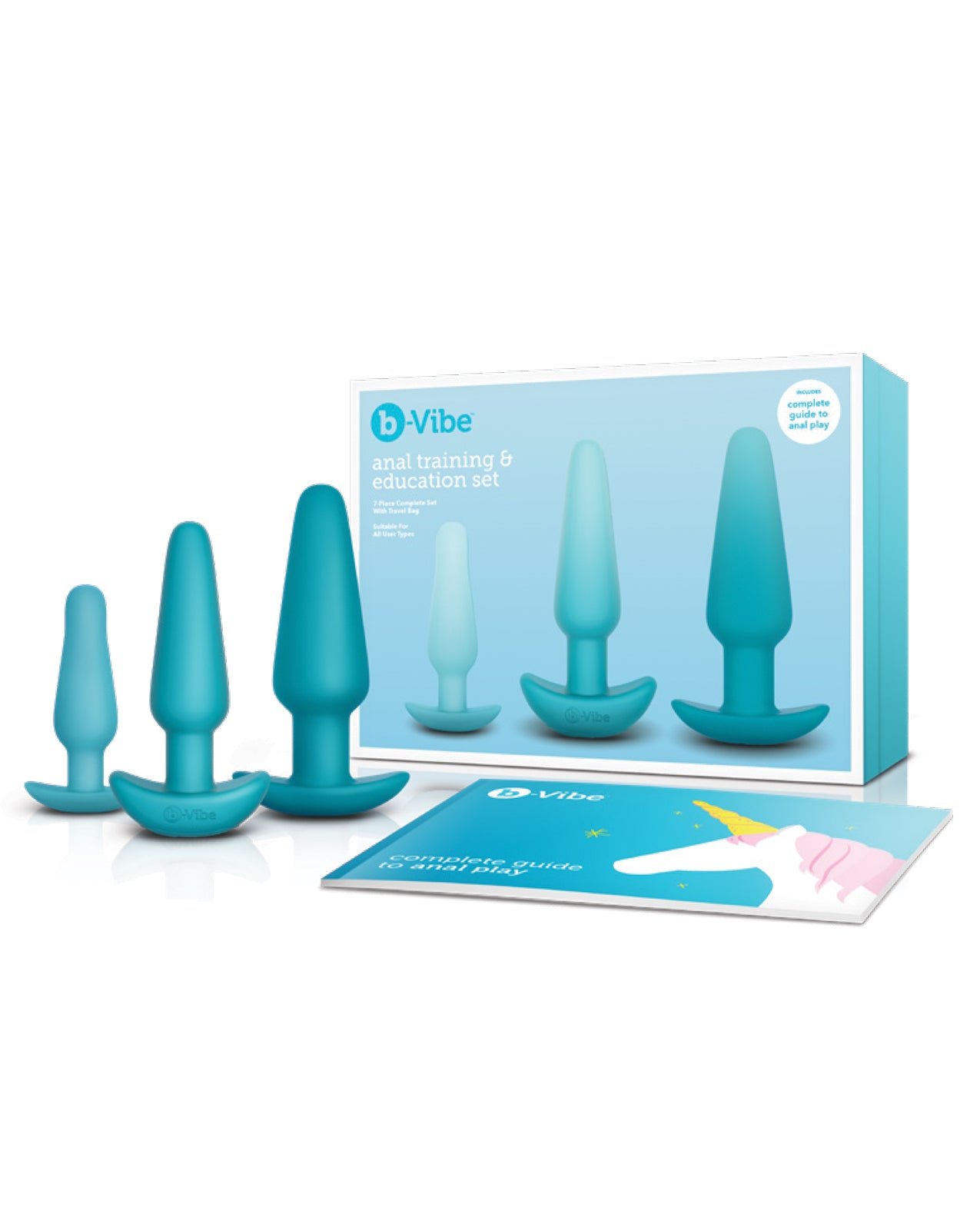 b-Vibe Anal Education Set Teal Silicone Plugs Vibrating & Weighted Anal Training Kit for Guided Pleasure