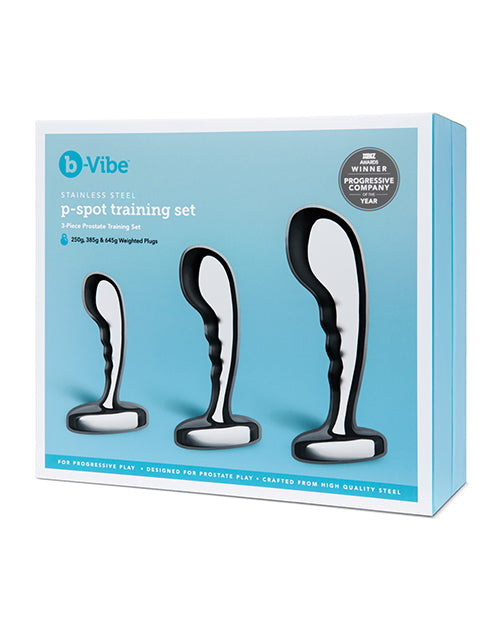 b-Vibe Anal Products Stainless Steel P-Spot Training Set with Three Sizes for Prostate Stimulation and Progressive Training