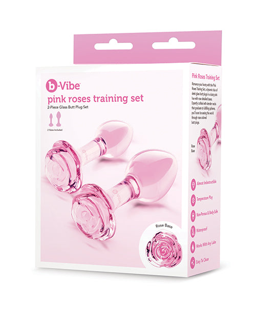 b-Vibe Glass Anal Training Set with Pink Rose Bases and Borosilicate Material for Beginner Sensation Play