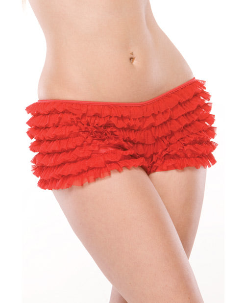Coquette Plus Size Lingerie Red Ruffle Shorts with Back Bow Detail for Flattering Fit and Comfort