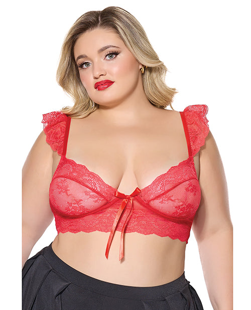 Coquette Plus Size Bralette Scallop Stretch Lace Ruffled Straps for Comfortable Support