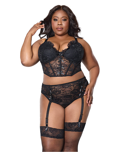 Coquette Plus Size Lace Bustier Padded Cups Adjustable Garters for Curvy Lingerie Support