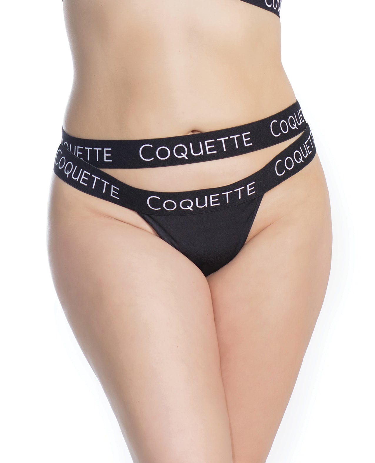 Coquette plus size lace back panty with double strap waistband and logo elastic for elegant supportive fit