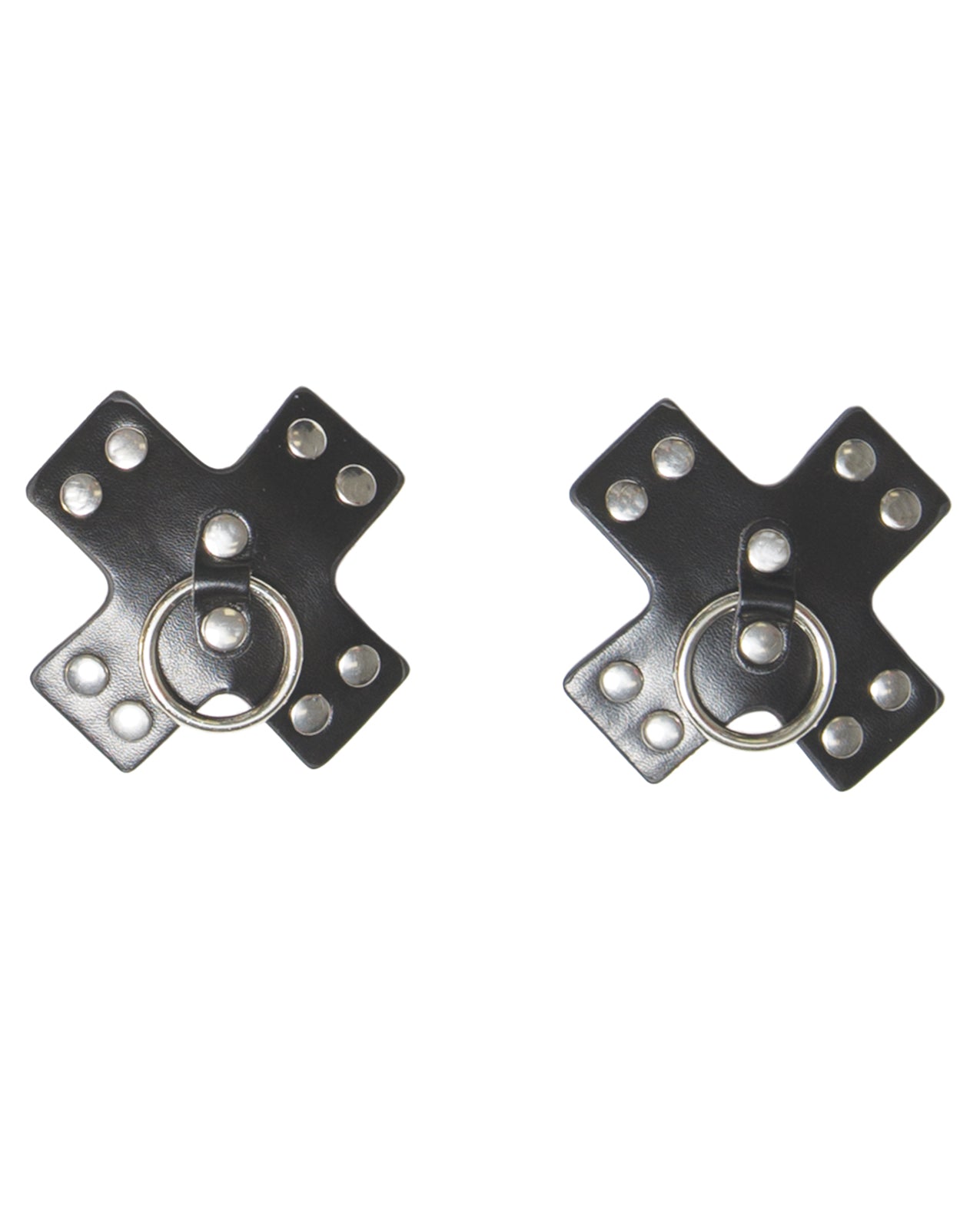 Coquette Studded Cross Shaped Pasties with Metal Ring and PU Leather for Bold Lingerie Styling