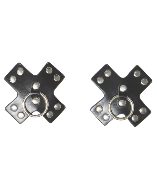 Coquette Studded Cross Shaped Pasties with Metal Ring and PU Leather for Bold Lingerie Styling