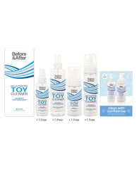 Before and After Toy Cleaner Kit multi-size spray and foam bottles for comprehensive toy hygiene and cleaning