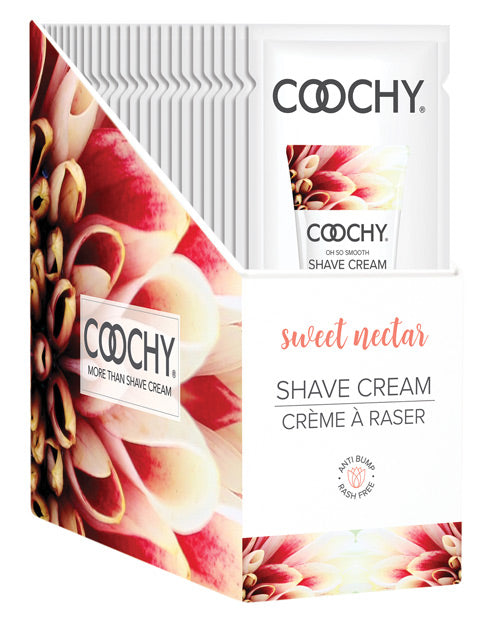 Coochy Shave Cream Display Sweet Nectar Moisturizing Formula Jojoba Oil for Sensitive Skin and Smooth Shaving