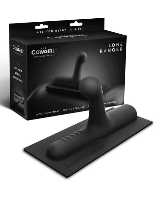 The Cowgirl Lone Ranger Silicone Attachment ribbed black sex machine accessory for targeted G-Spot and clitoral stimulation