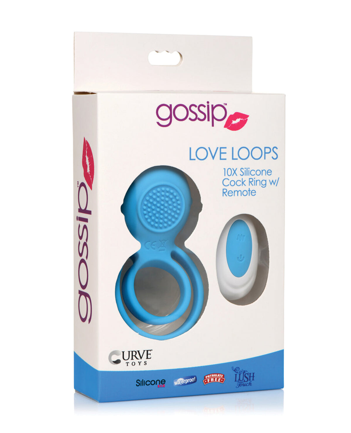 Curve Toys Gossip Love Loops 10X Silicone Cock Ring w/Remote - Azure