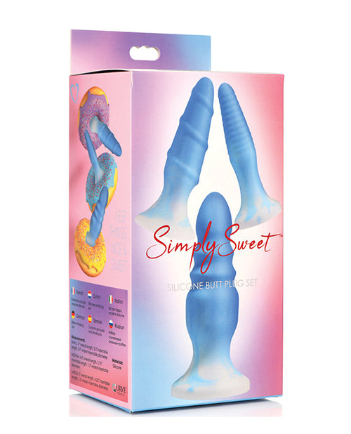 Simply Sweet Anal Plug Set silicone 3 textures strong suction base harness compatible for versatile pleasure
