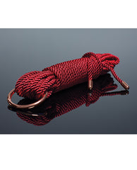 Coquette Pleasure Collection Bondage Rope Silky Smooth Red with Rose Gold Metal Ring for Comfortable Secure Restraint