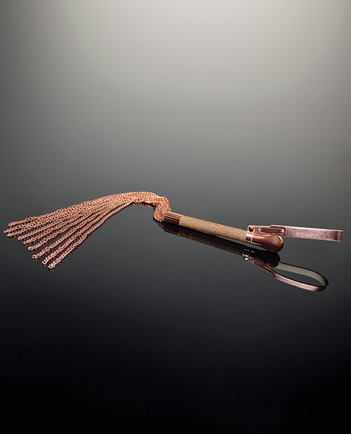 Coquette Pleasure Collection Chain Whip with Rhinestone Handle Rose Gold for Advanced Impact Bondage Play