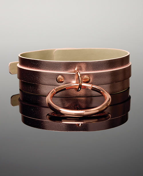 Coquette Pleasure Collection Bondage Collar with Rose Gold Metal O-Ring and Grommet Details for Adjustable Restraint