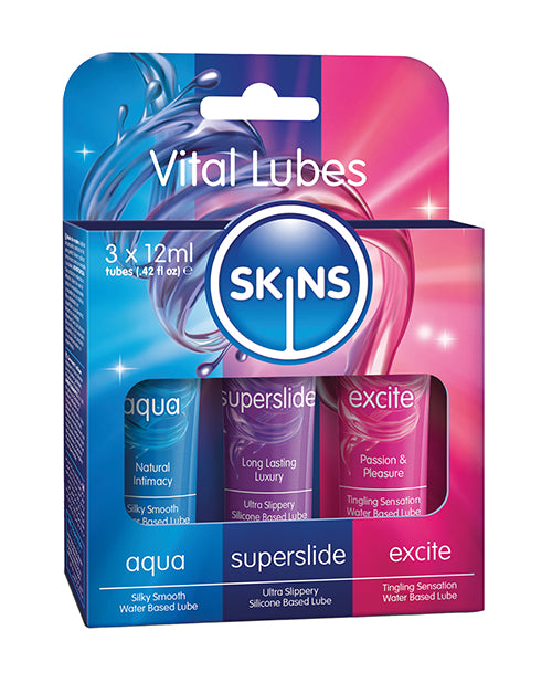 Creative Conceptions Lubricants Skins Vital Lubes 12ml Trio Water-Based Silicone Tingling for Intimate Enhancement