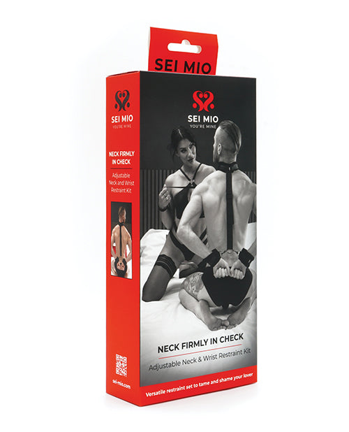 Sei Mio Bondage Restraint Kit Adjustable Neck and Wrist Cuffs in Black for Couples' Sensual Play