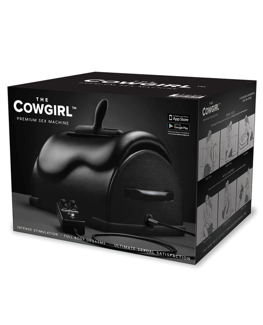 The Cowgirl Sex Machine independent vibration rotation cushioned saddle vegan leather for customizable adult stimulation