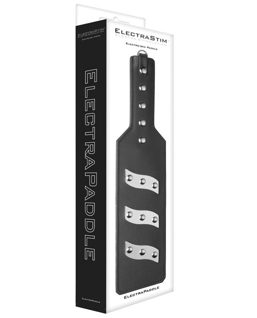 ElectraStim Spanking Paddle with Leather Side and Metal Electrodes for Electro Sensory Stimulation and Bondage Play