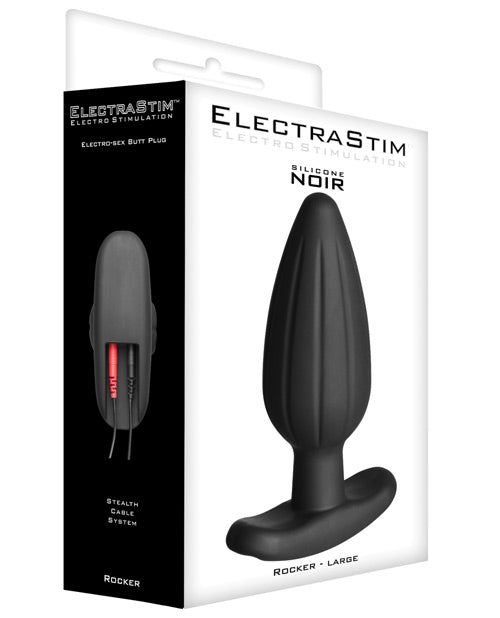 ElectraStim Stimulator Silicone Noir Rocker Butt Plug Large with Curved Base and Ridged Shaft for Hands-Free Anal Electro Play