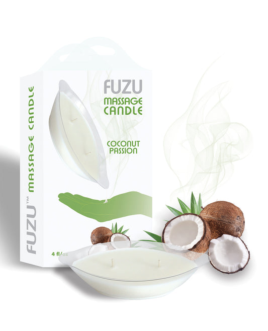 Fuzu Massage Candle Coconut Passion Dual Wick Soy Wax and Natural Oils for Soothing Romantic Massage