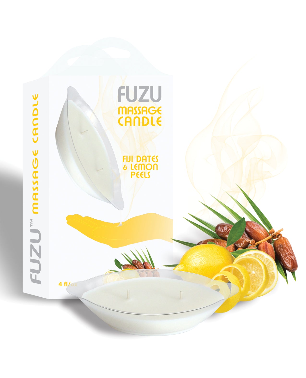 Fuzu Massage Candle Soy Wax Dual-Wick Fiji Dates & Lemon Peel for Relaxing Aromatherapy Massages