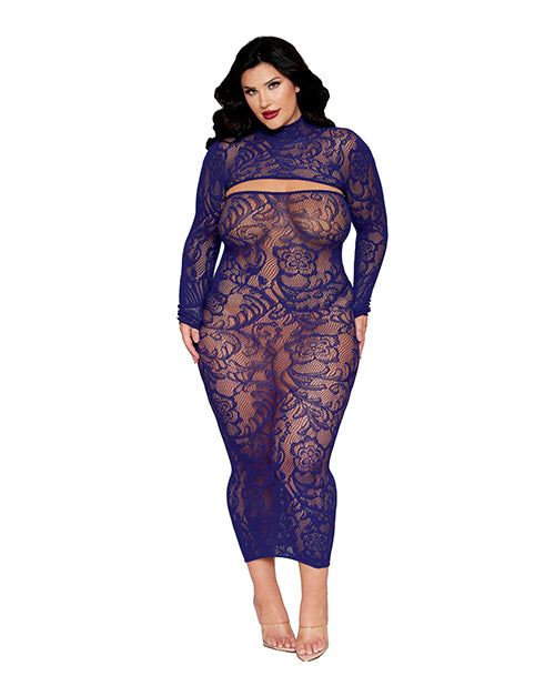 Black Diamond Plus Size Strapless Bodystocking Gown with Floral Pattern and Removable Shrug for Elegant Lingerie Look