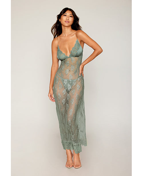 Dreamgirl Lingerie Long Chemise Eyelash Lace Adjustable Straps with Satin G-String for Elegant Intimate Wear