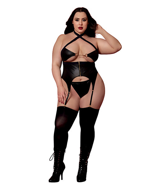 Red Diamond Faux Leather Bustier Plus Size Gold Horse-Bit Trim and Adjustable Straps for Curvy Lingerie Comfort