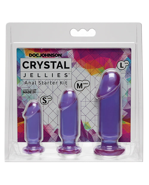 Crystal Jellies Anal Products Starter Kit with Three Sizes and Flat Base in Purple for Comfortable Anal Play