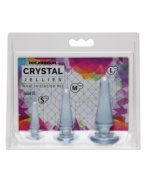 Crystal Jellies Anal Products Set of Three Clear Body-Safe Plugs with Flared Bases for Comfortable Beginner Anal Play