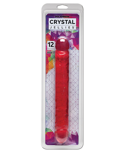Crystal Jellies Double Dong Flexible Pink Jelly with Veiny Texture for Versatile Intimate Play