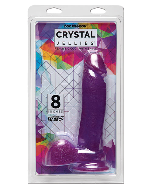 Crystal Jellies Dildo Realistic 8-Inch Suction Base Purple Dong for Hands-Free Pleasure