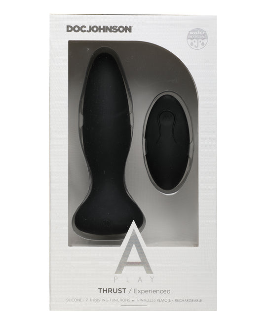 Black Rechargeable Silicone Anal Plug with Thrusting and Wireless Remote
