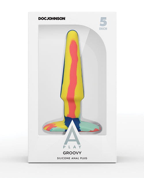 A-Play Silicone Anal Plug with Multicolor Pattern and Tapered Tip for Comfortable, Safe Intimate Use
