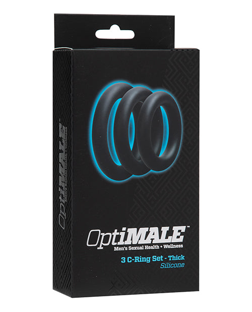 OptiMale Penis Enhancement C-Ring Set Stretchable Silicone Black Design for Stamina and Comfort