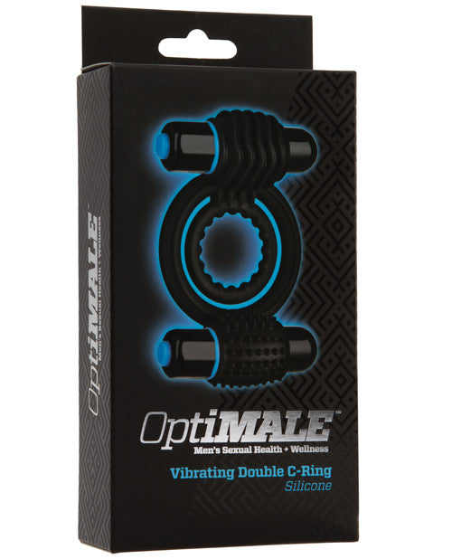 OptiMale Penis Enhancement Vibrating Double C-Ring Dual Bullets Waterproof Design for Prolonged Erections and Couples Stimulation