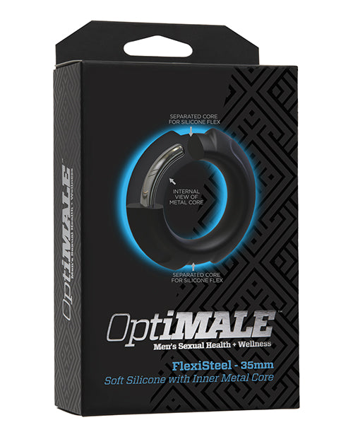 OptiMale Black Cock Ring with Stainless Steel Core and Silky Silicone for Enhanced Performance