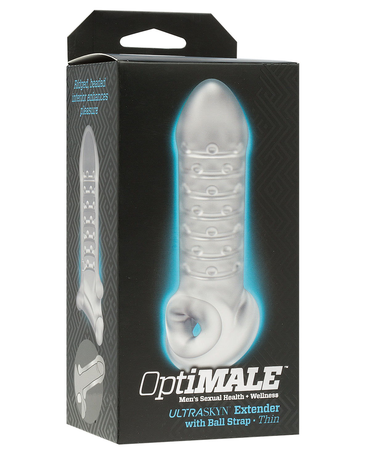 OptiMALE Penis Enhancement Thin Extender with Sheer Frosted Finish and Ball Strap for Size Boosting and Stimulating Sensation
