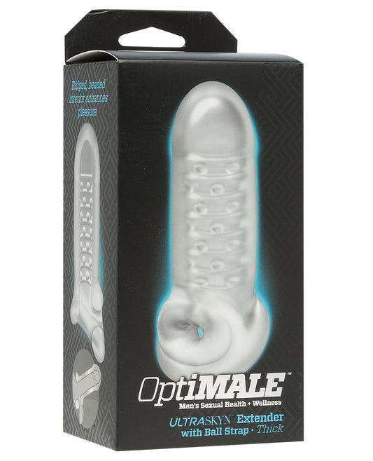 OptiMALE Penis Enhancement Thick Extender with textured interior and secure ball strap for increased length and girth