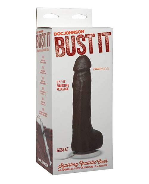 Bust It Dildo squirting function realistic texture black with Nut Butter for immersive lifelike stimulation