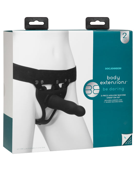 Body Extensions Strap-On Black Hollow Silicone Attachment Elastic Harness for Unisex Penetration Play
