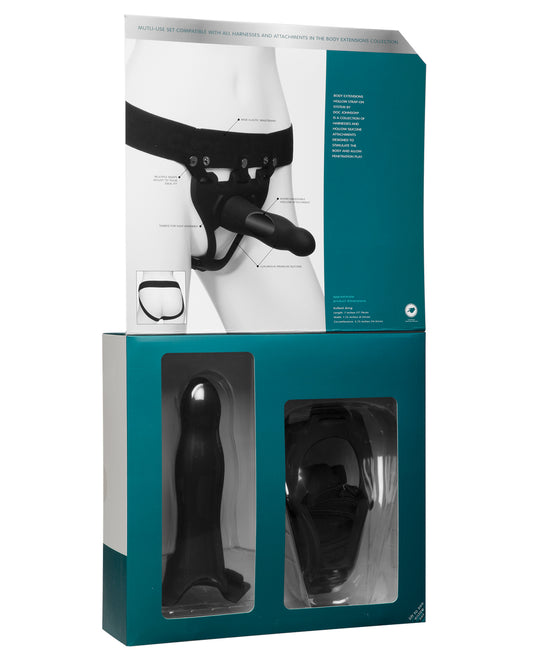 Unisex Hollow Silicone Strap-On Set with Elastic Harness - Black