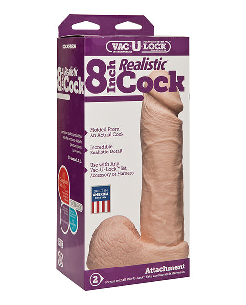 Vac-U-lock Strap On 8-inch Realistic Hand-Painted Attachment with Veined Texture for Lifelike Experience