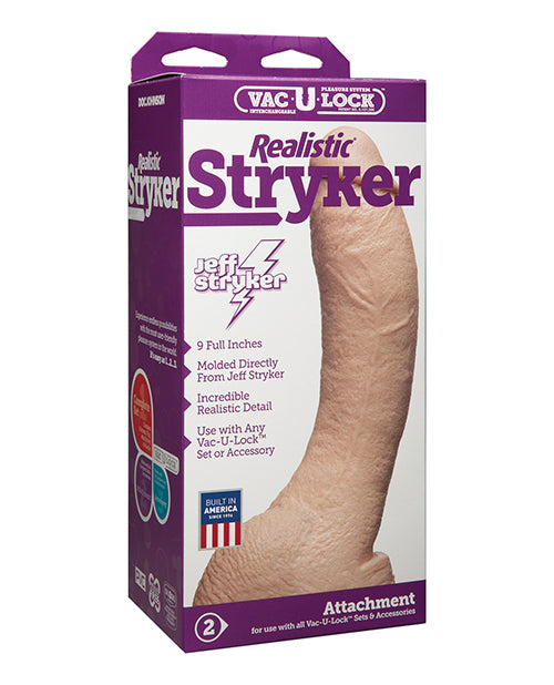 Vac-U-lock strap-on attachment realistic 9-inch curved phthalate-free for versatile Vac-U-Lock harness play
