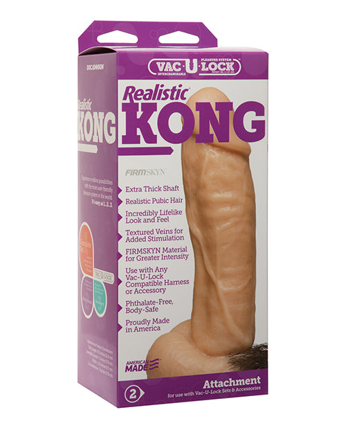Vac-U-lock Strap On Realistic White Kong Dildo with Veined Shaft and Textured Hair for Lifelike Sensation