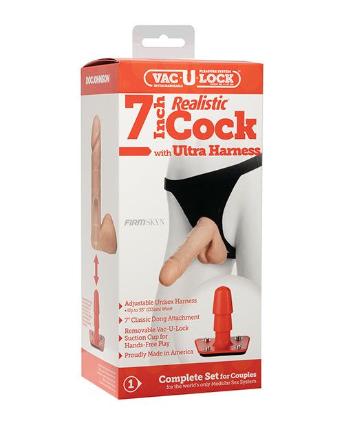 Vac-U-Lock Strap On Harness with Adjustable Straps and 7-Inch Realistic Dong for Versatile Penetration