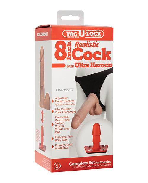 Vac-U-Lock Strap On Set Adjustable Ultra Harness 8-Inch Realistic Dong for Secure Versatile Intimate Play