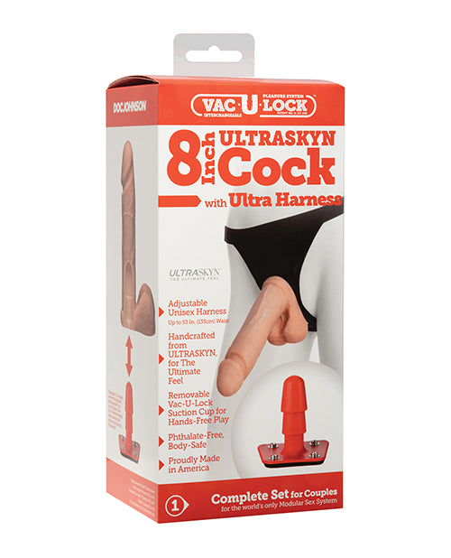 Vac-U-lock Strap On with 8 Inch ULTRASKYN Cock Adjustable Harness for Realistic Couple Play